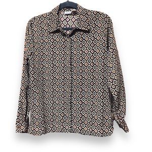 Vintage Anna Geometric Print Blouse Button Up Shirt Medium